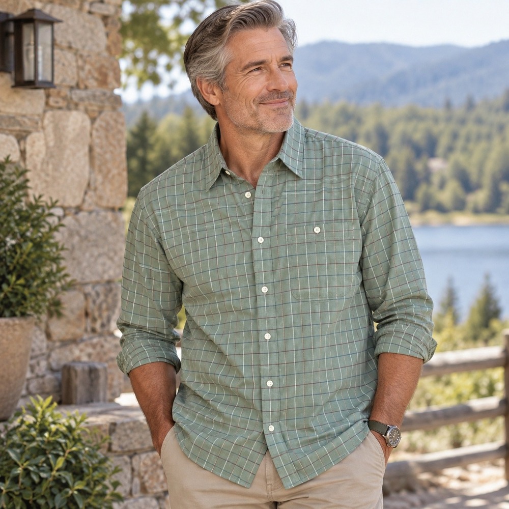 Orvis Mens XXL Sage Green Tattersall Plaid Cotton Long Sleeve Button Down Shirt